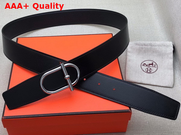 Hermes Ithaque Belt Buckle Reversible Leather Strap in Box 135 and Togo Calfskin Noir Replica