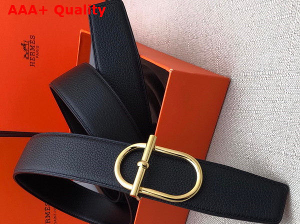 Hermes Ithaque Belt Buckle Reversible Leather Strap in Box 135 and Togo Calfskin Noir Replica