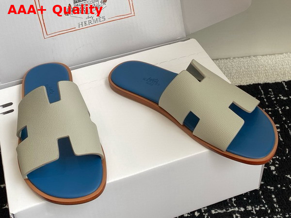Hermes Izmir Sandal Blanc De Paris and Bleu Celeste Epsom Calfskin Replica