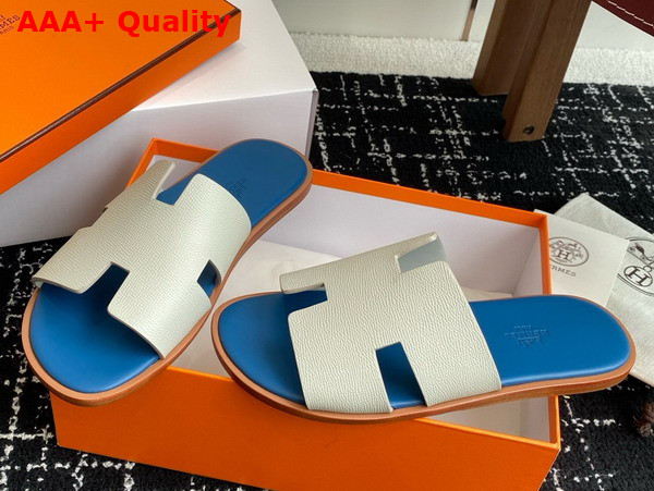 Hermes Izmir Sandal Blanc De Paris and Bleu Celeste Epsom Calfskin Replica