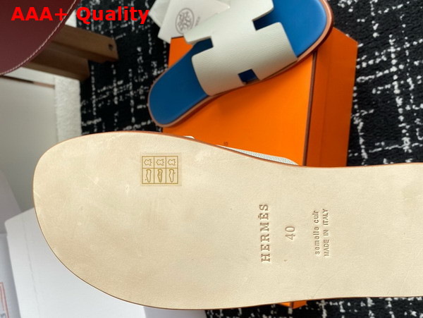 Hermes Izmir Sandal Blanc De Paris and Bleu Celeste Epsom Calfskin Replica