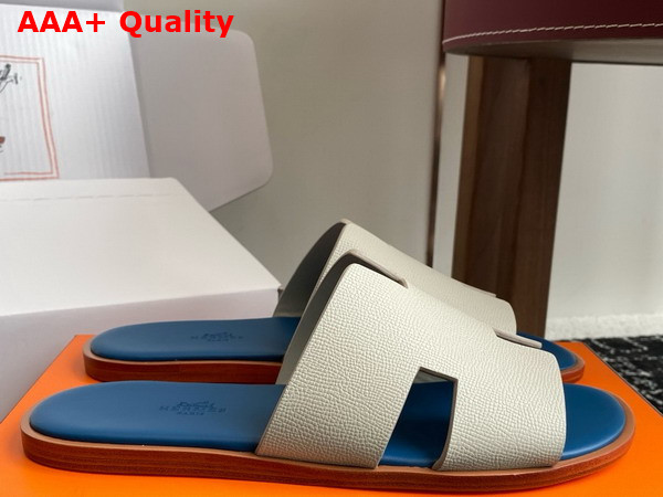 Hermes Izmir Sandal Blanc De Paris and Bleu Celeste Epsom Calfskin Replica