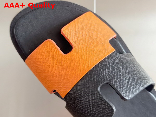 Hermes Izmir Sandal in Epsom Calfskin Black and Orange Replica