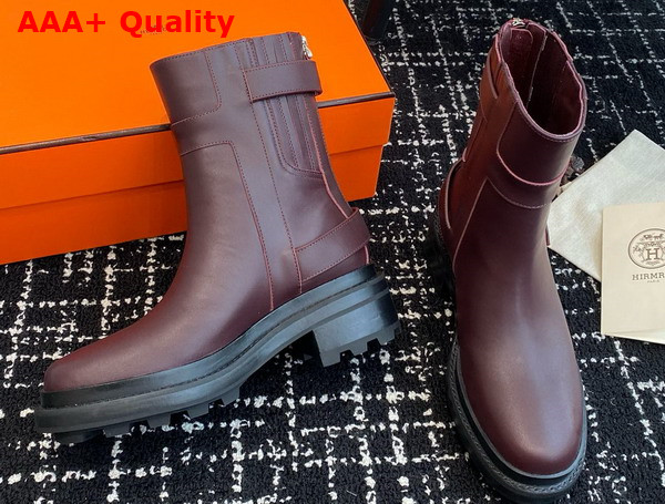 Hermes Jaimy Ankle Boot in Bordeaux Calfskin Replica