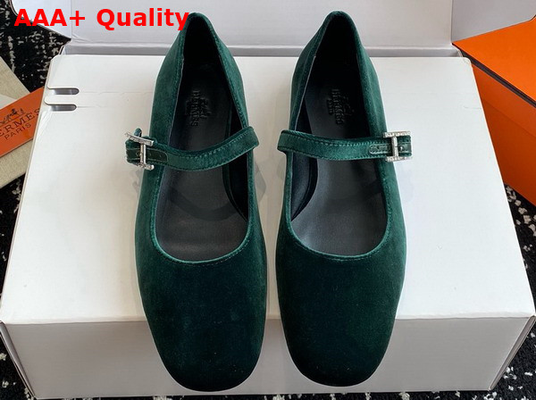 Hermes Jane Ballet Flat in Emerald Green Velvet Replica