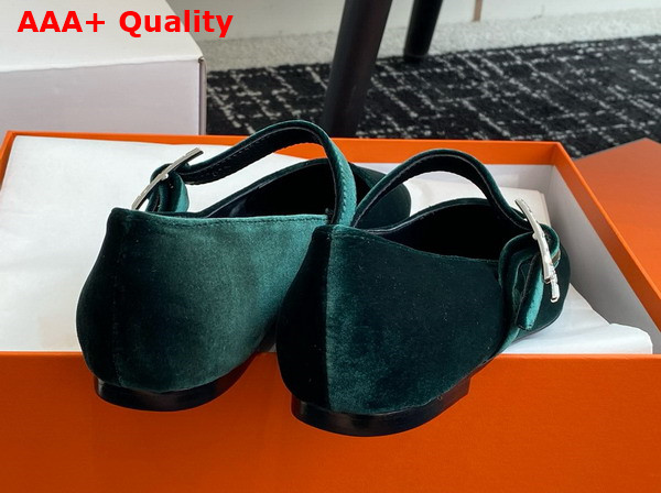 Hermes Jane Ballet Flat in Emerald Green Velvet Replica