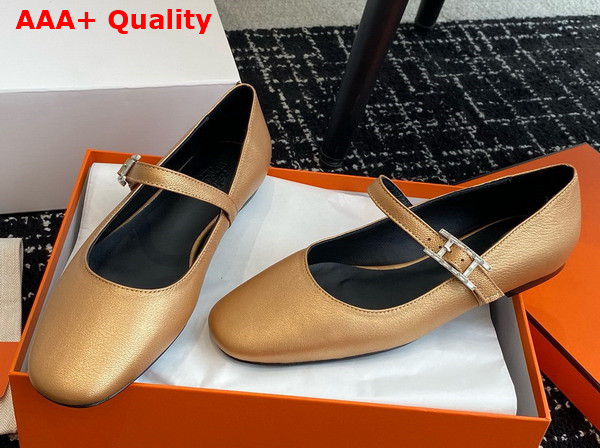 Hermes Jane Ballet Flat in Gold Goatskin Replica