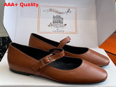 Hermes Jane Ballet Flat in Marron Alezan Goatskin Replica
