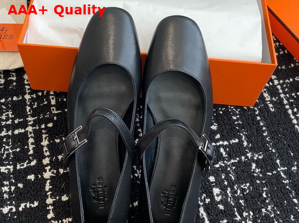 Hermes Jane Ballet Flat in Noir Goatskin Replica
