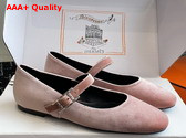 Hermes Jane Ballet Flat in Pale Pink Velvet Replica