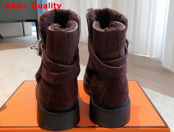 Hermes Jeff Ankle Boot in Bordeaux Suede Calfskin with Shearling Replica