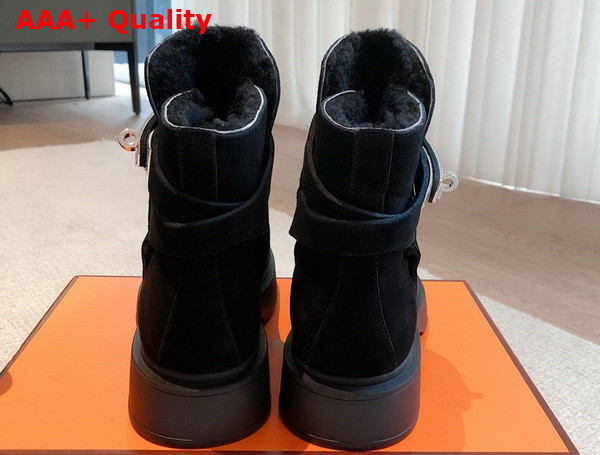 Hermes Jeff Ankle Boot in Noir Suede Calfskin with Shearling Replica