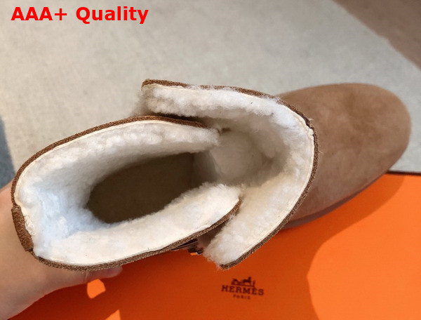 Hermes Jeff Ankle Boot in Tan Suede Calfskin with Shearling Replica