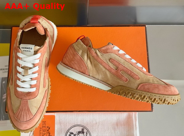 Hermes Jet Sneaker in Beige Natura Orange Nacarat Suede Goatskin Replica