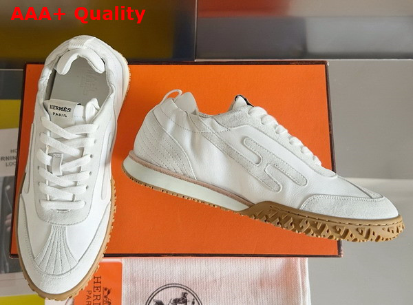 Hermes Jet Sneaker in Blanc Nappa Leather and Suede Goatskin Replica