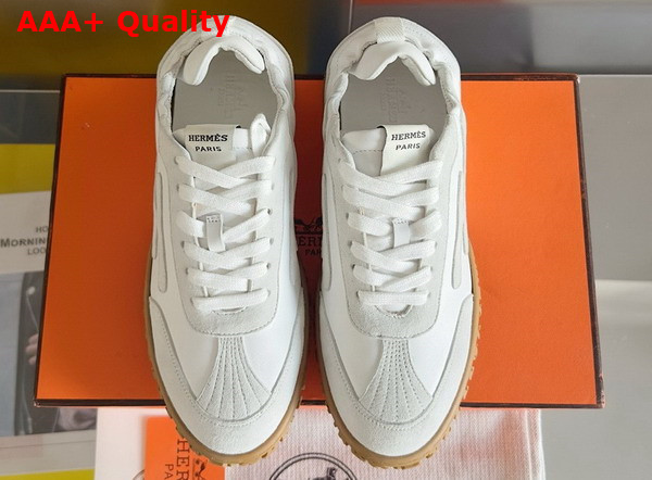 Hermes Jet Sneaker in Blanc Nappa Leather and Suede Goatskin Replica
