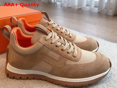 Hermes Jimmy Sneaker Beige Argile Technical Canvas and Suede Goatskin Replica