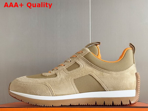Hermes Jimmy Sneaker Beige Argile Technical Canvas and Suede Goatskin Top Grade Quality Replica