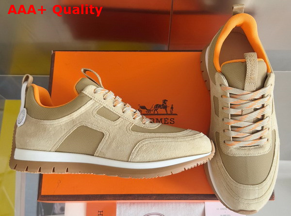 Hermes Jimmy Sneaker Beige Argile Technical Canvas and Suede Goatskin Top Grade Quality Replica