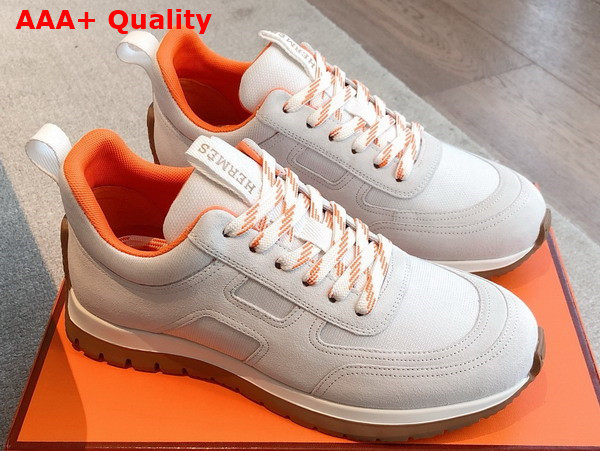 Hermes Jimmy Sneaker Blanc Technical Canvas and Suede Goatskin Replica