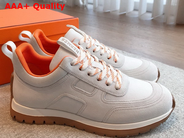 Hermes Jimmy Sneaker Blanc Technical Canvas and Suede Goatskin Replica