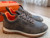 Hermes Jimmy Sneaker Grey Technical Canvas and Suede Goatskin Replica