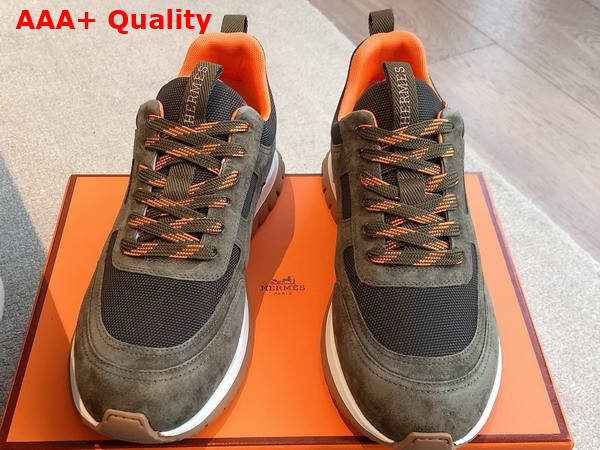 Hermes Jimmy Sneaker Khaki Technical Canvas and Suede Goatskin Replica