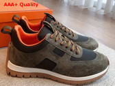 Hermes Jimmy Sneaker Khaki Technical Canvas and Suede Goatskin Replica