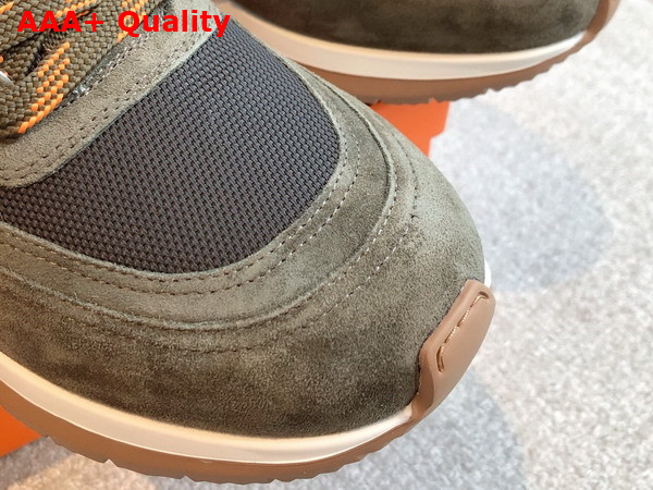 Hermes Jimmy Sneaker Khaki Technical Canvas and Suede Goatskin Replica