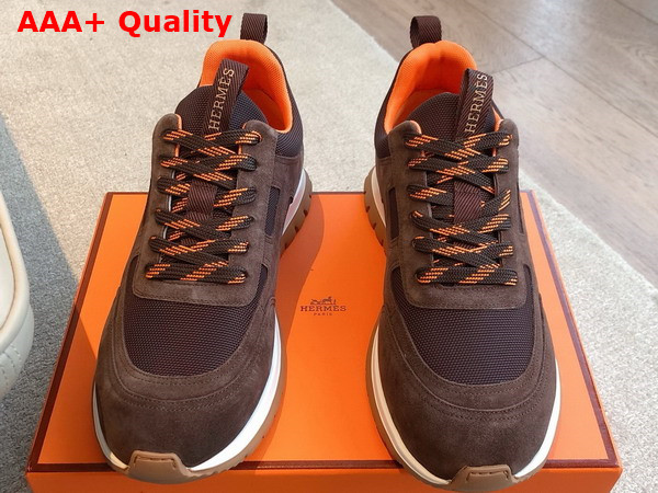 Hermes Jimmy Sneaker Marron Ebene Technical Canvas and Suede Goatskin Replica