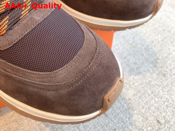 Hermes Jimmy Sneaker Marron Ebene Technical Canvas and Suede Goatskin Replica