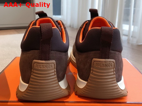 Hermes Jimmy Sneaker Marron Ebene Technical Canvas and Suede Goatskin Replica