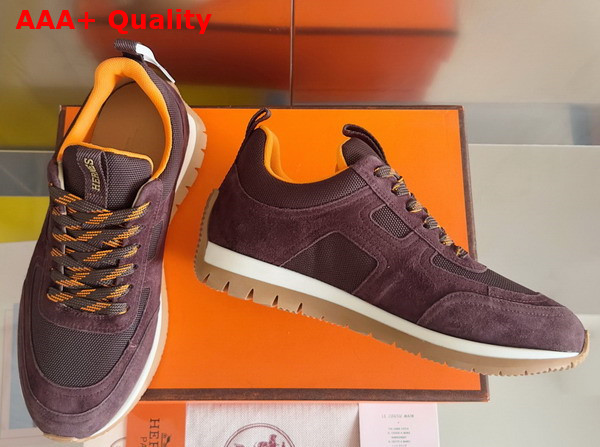 Hermes Jimmy Sneaker Marron Ebene Technical Canvas and Suede Goatskin Top Grade Quality Replica