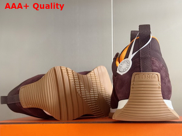 Hermes Jimmy Sneaker Marron Ebene Technical Canvas and Suede Goatskin Top Grade Quality Replica