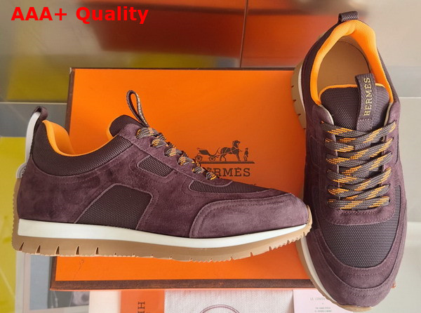 Hermes Jimmy Sneaker Marron Ebene Technical Canvas and Suede Goatskin Top Grade Quality Replica