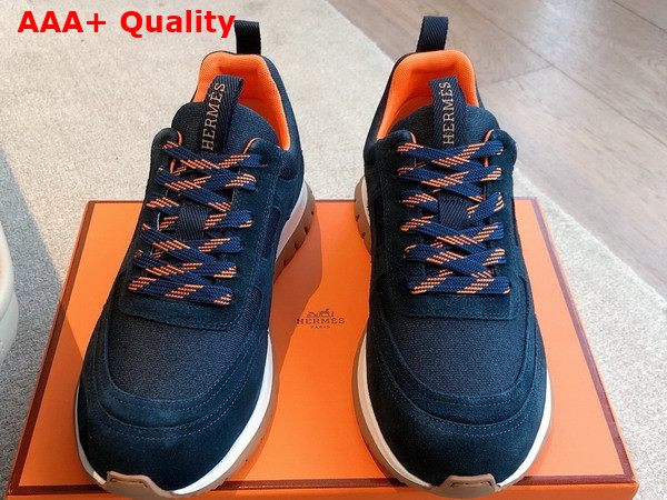 Hermes Jimmy Sneaker Navy Blue Technical Canvas and Suede Goatskin Replica