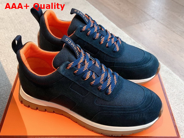 Hermes Jimmy Sneaker Navy Blue Technical Canvas and Suede Goatskin Replica