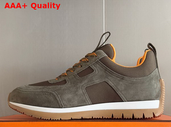 Hermes Jimmy Sneaker in Khaki Technical Canvas and Suede Goatskin Top Grade Quality Replica