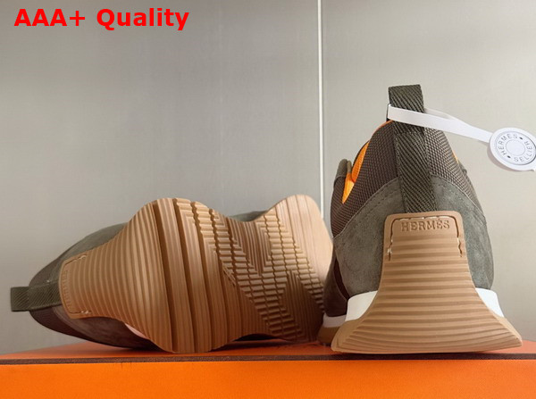 Hermes Jimmy Sneaker in Khaki Technical Canvas and Suede Goatskin Top Grade Quality Replica