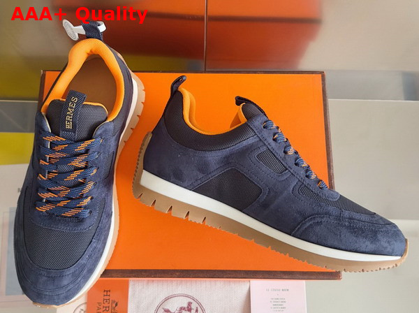 Hermes Jimmy Sneaker in Navy Blue Technical Canvas and Suede Goatskin Top Grade Quality Replica