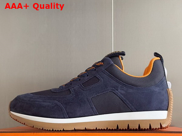 Hermes Jimmy Sneaker in Navy Blue Technical Canvas and Suede Goatskin Top Grade Quality Replica