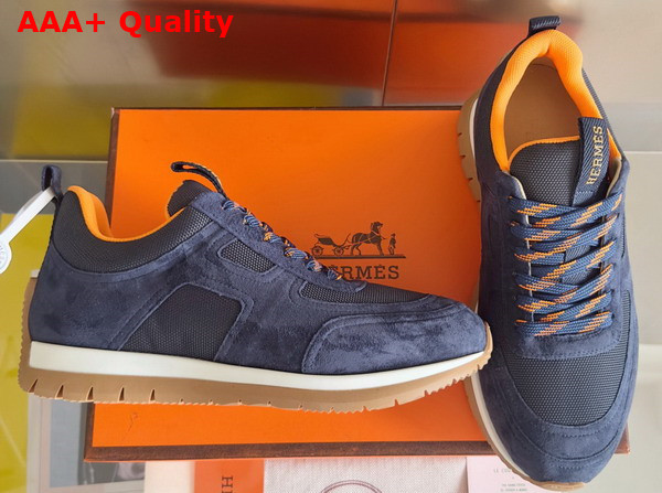 Hermes Jimmy Sneaker in Navy Blue Technical Canvas and Suede Goatskin Top Grade Quality Replica