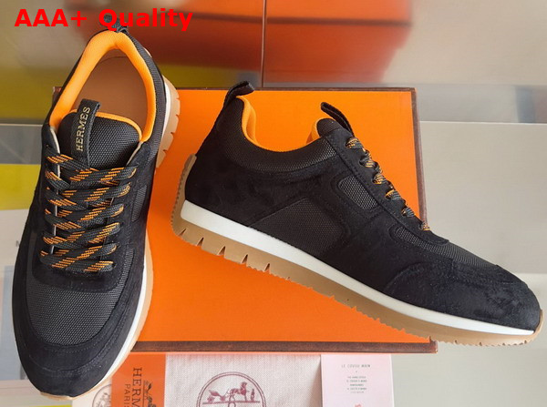 Hermes Jimmy Sneaker in Noir Technical Canvas and Suede Goatskin Top Grade Quality Replica