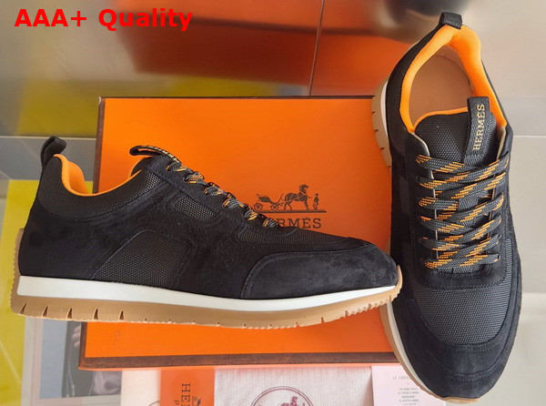 Hermes Jimmy Sneaker in Noir Technical Canvas and Suede Goatskin Top Grade Quality Replica