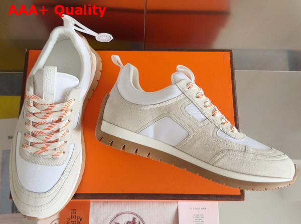 Hermes Jimmy Sneaker in White Technical Canvas and Suede Goatskin Top Grade Quality Replica