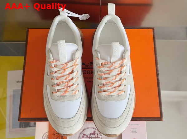 Hermes Jimmy Sneaker in White Technical Canvas and Suede Goatskin Top Grade Quality Replica