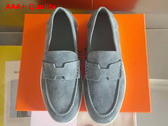 Hermes Job Loafer in Gleu Grignon Suede Goatskin Replica