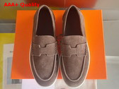 Hermes Job Loafer in Marron Ebene Suede Goatskin Replica