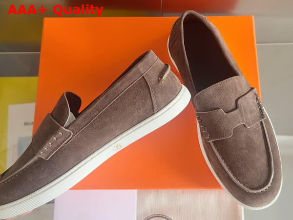 Hermes Job Loafer in Marron Ebene Suede Goatskin Replica