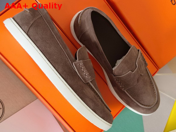 Hermes Job Loafer in Marron Ebene Suede Goatskin Replica